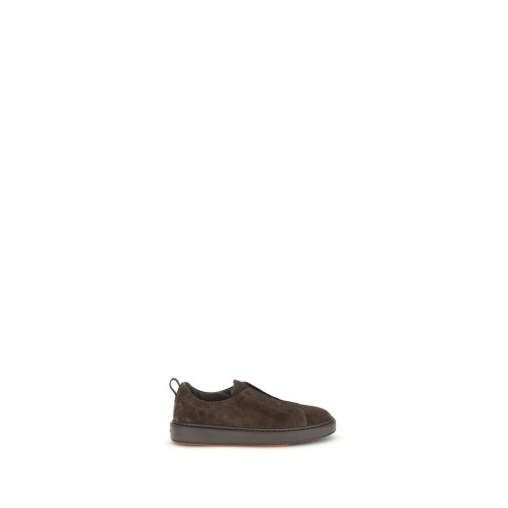 Santoni Brown Calf Leather Bos Taurus Low Top Men's Sneakers